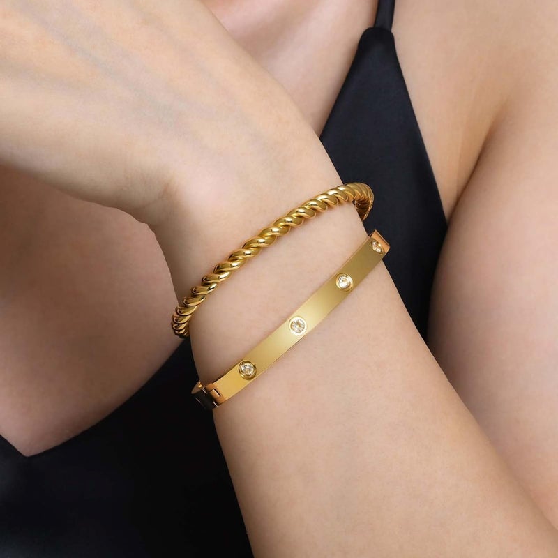 MPRAINBOW Gold Bracelets for Women, 2Pcs 18K Gold Plated Cubic Zirconia Bangle Crystal Friendship Bracelet Jewelry,Wedding Party Christmas Birthday Gifts for Her Girlfriend Sister Daughter - Image 2